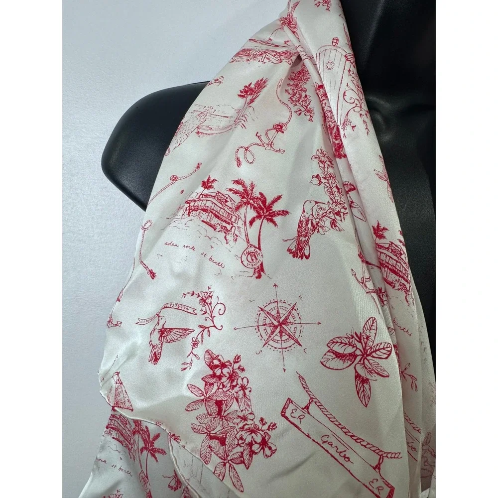 NWT Petite Plume x Eden Rock Women Red Reverie Silk Scarf Toile Print OS